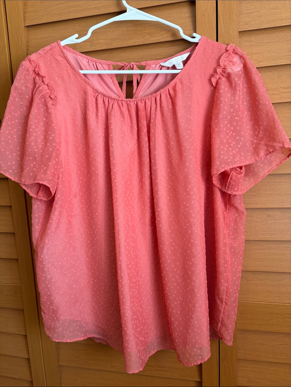 LC Lauren Conrad Coral Swiss-Dot Tie-Back Blouse